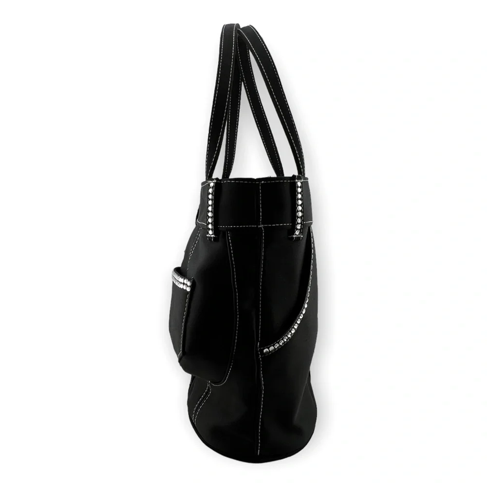 Timmy Woods Jeans with Stones Black Satin Rhinestone Pants Purse Handbag Tote